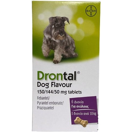 Bayer Drontal Dog Flavour 150/144/50mg Αντιπαρασιτικό Συμπλήρωμα για Σκύλους, 6tabs