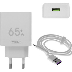 Treqa CS-228 Φορτιστής με Καλώδιο USB-C με Θύρα USB-A 65W Power Delivery White