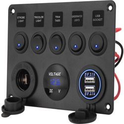 Kewig SP19 Πάνελ με 5 Αδιάβροχους Διακόπτες, 2 USB, Αναπτήρας, Βολτόμετρο (Θαλάσσια Σκάφη/Αυτοκίνητα/Τρακτέρ)