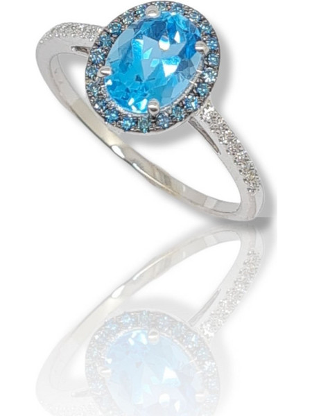 Λευκόχρυσο δαχτυλίδι (Κ18) με Blue Topaz & διαμάντια (code N2349)