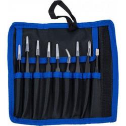 GloboStar(R) 79997 Επαγγελματικό Mini Σετ Λαβίδων - Τσιμπίδων - Tweezers 9 Τεμαχίων σε 1 DIY Tool Kit Υψηλής Αντοχής Stainless Steel Μαύρο Μ19 x Π2.5 x Υ19cm