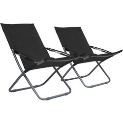 vidaXL Set Καρεκλάκι Παραλίας Μαύρο 2τμχ 47903
