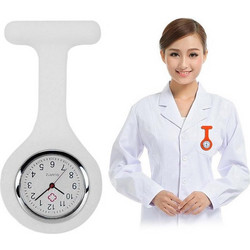 Portable Silicone Nurse Round Quartz Wristwatch Watch with Pin(White) (OEM)