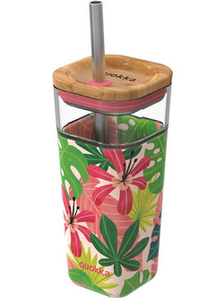 Quokka Ποτήρι Γυάλινο με Καπάκι Pink Jungle 400ml