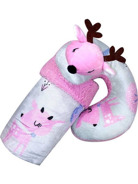 Morven 23021 Κουβέρτα Αγκαλιάς Fleece 70x100 + Μαξιλάρι Αυχένα Λευκή Ροζ