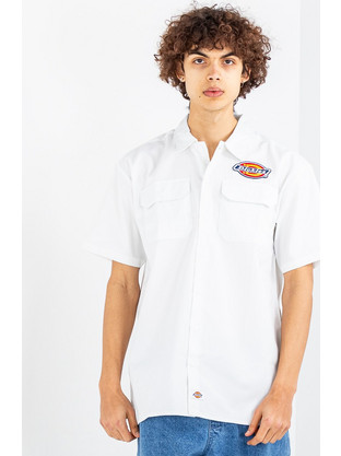 Dickies Clintondale Ανδρικό Πουκάμισο Βαμβακερό Κοντομάνικο Φαρδιά Γραμμή Overshirt Άσπρο