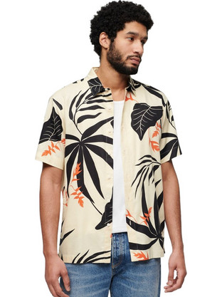 Superdry Ανδρικό Πουκάμισο Βαμβακερό Εμπριμέ Κοντομάνικο Φαρδιά Γραμμή Λευκό M4010353A-2DY