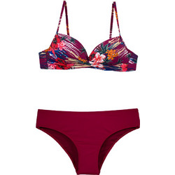 Γυναικείο μαγιό bikini ντραπέ με μπανέλα φλοράλ μπορντό S24
