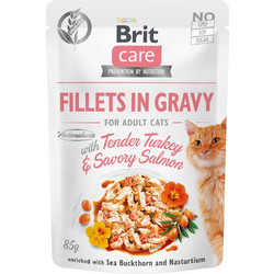 Brit Care Adult Fillets with Tender Turkey & Savory Salmon in Gravy 85gr