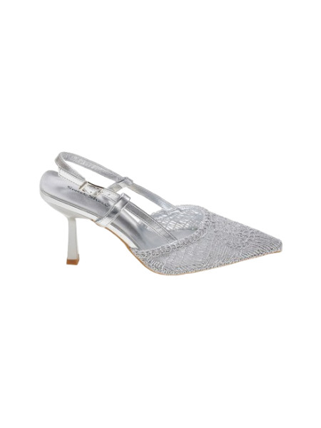 Μυτερές open heel γόβες με πλεκτό σχέδιο - Ασημί