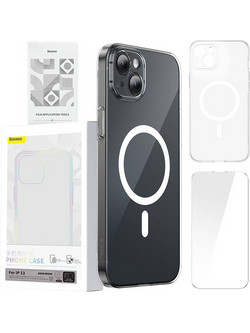 Baseus Μαγνητική Θήκη Magnetic Crystal Clear για iPhone 13 + Προστατευτικό Οθόνης Tempered Glass (Διαφανές) ARSJ010602