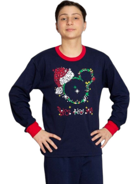 Nina Club Mickey Xmas Παιδική Πιτζάμα Βαμβακερή Χειμωνιάτικη Navy Μπλε 108
