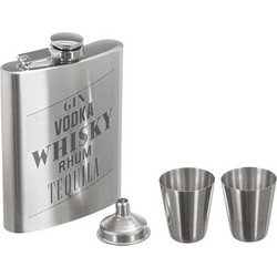 Σετ Φλασκί Ποτού Whisky Με 2 Σφηνοπότηρα Και Χωνί Από Ανοξείδωτο Ατσάλι, 9.5x2.2x13.5 cm - Aria Trade