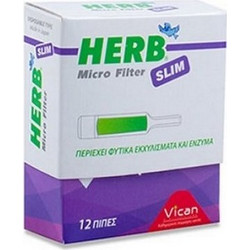 Herb Micro Filter Slim 12τμχ - Πίπες Για Slim Τσιγάρο Mε Φίλτρο Από Φυτικά Εκχυλίσματα +amp ένζυμα