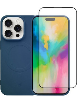 Redshield iPhone 16 Pro Silicone Case with MagSafe & Tempered Glass Navy Blue Σετ - Θήκη Κινητου & Προστατευτικό Οθόνης