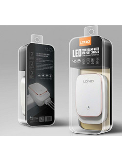 Φωτάκι Νυκτός Αφής Πρίζας με 4 Θύρες USB 4.4A 22W και Αυξομείωση Έντασης με Καλώδιο Lightning 1m LDNIO A4405 Λευκό