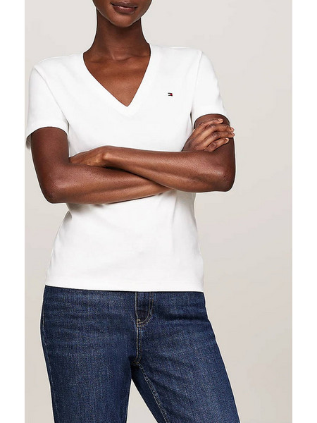 TOMMY HILFIGER NEW SLIM CODY V-NECK SS WW0WW40584-02Z Ecru
