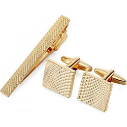 Set Ανδρικά Μανικετόκουμπα Original Men's Fashion και Clip Γραβάτας Από Ατσάλι Σε Χρυσό Luxury Silver