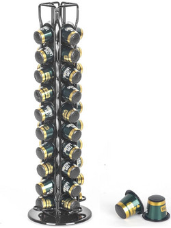 Rotating Alloy Steel Coffee Capsule Stand for 40 Nespresso Capsules, 12x12x38cm black
