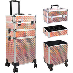 BAKAJI Βαλίτσα Μακιγιάζ Αισθητικής Beauty Case 3 σε 1 Χρυσή με Αποσπώμενους Τροχούς 02841254