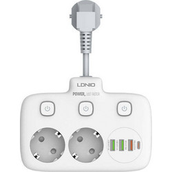 LDNIO Πολύπριζο 2 Θέσεων με Διακόπτες ON/OFF και 3 USB-A & USB-C - Intelligent Power Strip