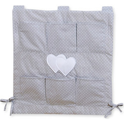Cot tidy- Hanging Hearts white polka dots on grey