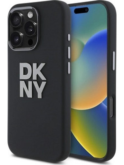 DKNY Liquid Silicone Metal Logo iPhone 16 Pro Case - Black
