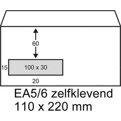 Λευκός Αυτοκόλλητος Φάκελος με Παράθυρο EA5/6, 110mm x 220mm (συσκευασία 25)