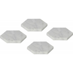 Σουβέρ Μαρμάρινα Hexagon (Σετ 4Τμχ) AH-MS24133 Φ10x8,7cm White Andrea House Μάρμαρο