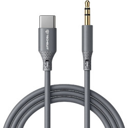 Techsuit - Προσαρμογέας καλωδίου Premium SoundFleX (AC4) - Type-C σε υποδοχή 3.5mm, ποιότητα Hi-Fi, τσιπ DAC, πυριτική γέλη, 1m - γκρι