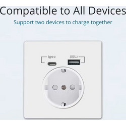 WALLPAD Μονή Χωνευτή Πρίζα Ρεύματος με 2 Θύρες USB