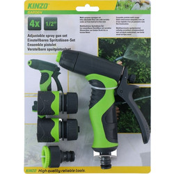 Kinzo - Garden Watering kit, Spray Gun With Flow Regulation Plus 1/2 ''Couplings (4 pcs.) - (8711252121543)