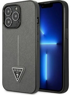 Guess Saffiano Triangle Logo Back Cover Silver (iPhone 14 Pro Max)