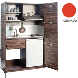 Πολυκουζίνα mini kitchen 125cm απόχρωση κόκκινη με αριστερή γούρνα και μεγάλες πόρτες για φοιτιτικά studios, γραφεία &καταλύματα - ΚΣ125-ΠΟΡΤΕΣ-ΚΟΚΚΙΝΟ
