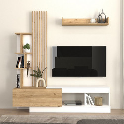 Σύνθεση Τηλεόρασης Vermont Megapap Χρώμα Λευκό - Sepet oak 180x40x193,8εκ