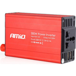 Amio - INVERTER 12-230V max300W-peak600W +2USB PI03 - 1 ΤΕΜ. (02470/AM)