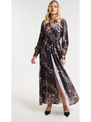Φόρεμα Μακρύ Animal Print με Floral Λεπτομέρειες