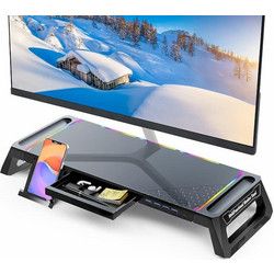 MOOJAY monitor stand,αναδιπλούμενη βάση οθόνης υπολογιστή με θύρες USB 3.0 και φωτισμό RGB (55x20x8cm)
