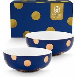 PIP STUDIO - ΣΕΤ/2 ΠΟΡΣΕΛΑΝΙΝΑ ΜΠΩΛ DOT DELIGHT NAVY & GOLD 20cm