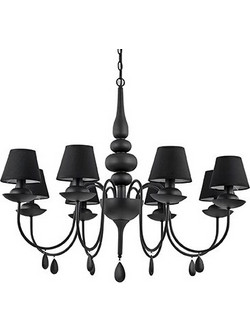IDEAL LUX Κρεμαστό Φωτιστικό Πολυέλαιος 8xE14 Με Μεταλλικό Πλάισιο Και Υφασμάτινο Καπέλο Σε 2 Αποχρώσεις BLANCHE IDEAL LUX - Μαύρο - 111896