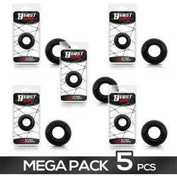 IntoYou Beast Rings Cock Ring Super Flexible Striped Σετ Ελαστικά Δαχτυλίδια Πέους Σιλικόνης 1.9cm Μαύρα 5τμχ