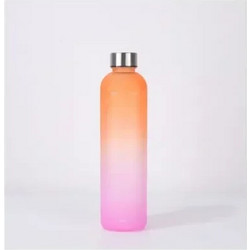 Μπουκάλι - Παγούρι Νερού 1L με δείκτες χρόνου για πρωί και απόγευμα Πορτοκαλί-Ροζ με Ασημί Καπάκι