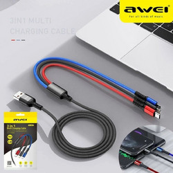 3 σε 1 Καλώδιο Δεδομένων Micro USB, Type-C, Lightning 2.4A Awei CL-971 120cm