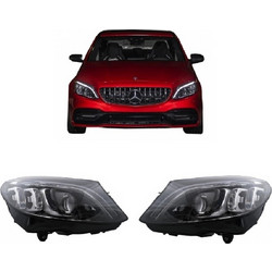 Μπροστινά Φανάρια Set Για Mercedes-Benz C-Class W205 14-18 DRL Full Led Multibeam Upgrade Από Αλογόνου Μαύρα Με Μοτέρ Carner 0031131