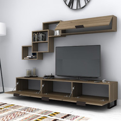 Σύνθεση τηλεόρασης Heydar Megapap χρώμα καρυδί 210x35x40εκ. - MEGAPAP