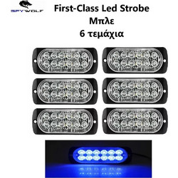 First-Class LED Strobe Φαναράκι Όγκου Μπλε 12LED 12/24V 6000lm 6 τεμάχια TC-344