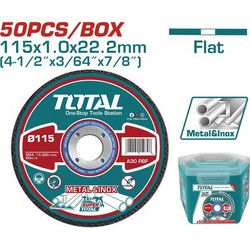 TOTAL Δίσκος Κοπής INOX / Μετάλλου 115x1mm 50τεμ. σε Πλαστικό Κουτί TAC20111550