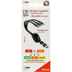 2GO Retractable USB to Lightning / Type-C / micro USB Cable 1m 797505
