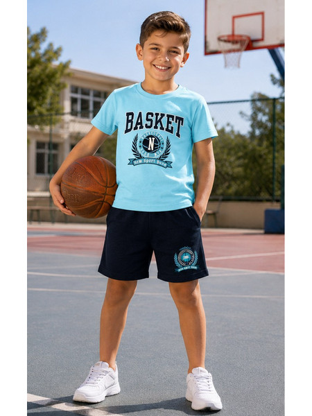 MODA JUNIOR Σετ Ρούχων Για Αγόρι με Σχέδιο Basket PR1573-3 Μαύρο - Γαλάζιο