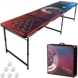 Φορητό τραπέζι Beer Pong VEVOR 2,4 m, Φώτα LED, Πτυσσόμενο τραπέζι πίσω πόρτας με λαβές μεταφοράς και 6 μπάλες πονγκ, ρυθμιζόμενο ύψος, ελαφρύ τραπέζι για γραφείο, πάρτι πίσω πόρτας, ταξίδια και κάμπι